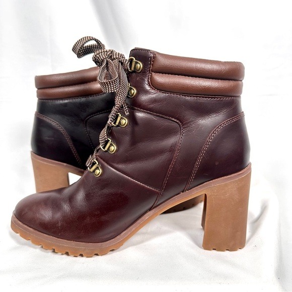 Timberland Allington Heeled Hiker Boots Leather Lug Sole Burgundy Oxblood W’s 8 - Picture 6 of 13